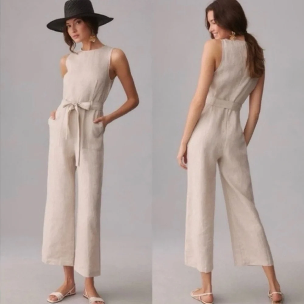 Reformation Naomi Linen Jumpsuit in Oatmeal